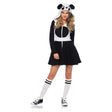 Womens Fancy Dress Leg Avenue Panda Outfit with black and white hooded dress and knee-high socks