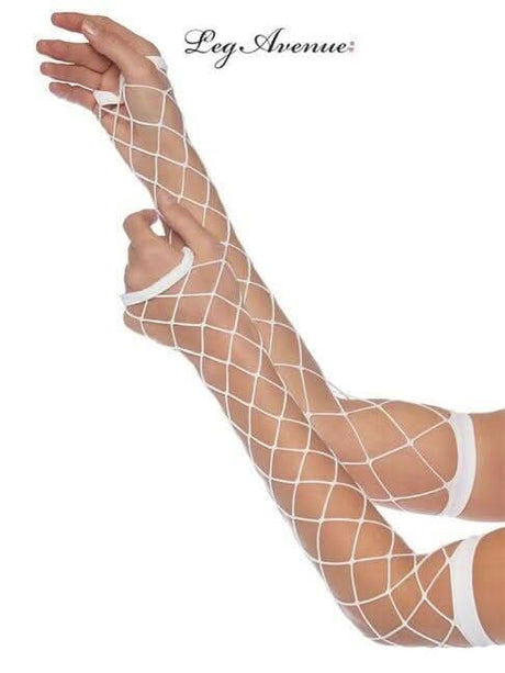 White fence net arm warmers gloves from Womens Fancy Dress extending to upper arms