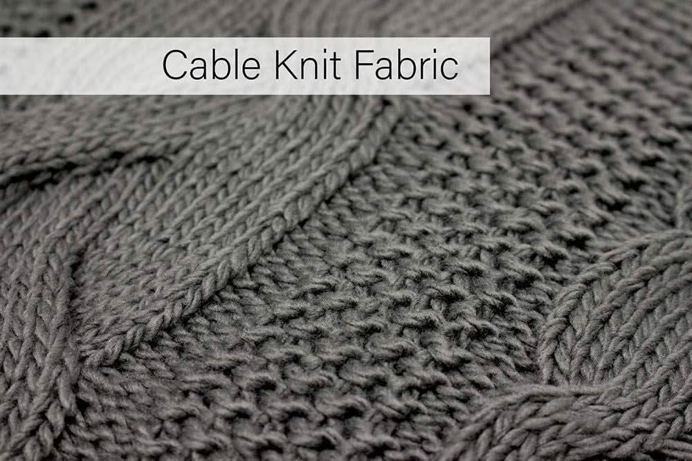 Close-up of cable knit fabric texture on a light grey throw blanket from CLICKK Home Store
