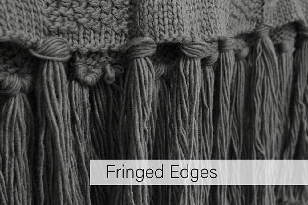 Close-up of fringed edges on a soft light grey throw blanket from CLICKK Home Store
