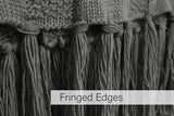 Close-up of fringed edges on a soft light grey throw blanket from CLICKK Home Store