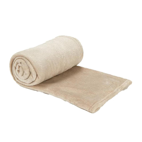 CLICKK Home Store luxurious soft blanket in beige rolled and partially unrolled on white background