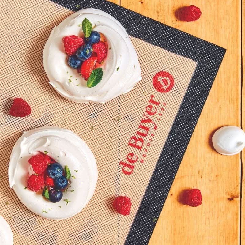 Magimix x De Buyer premium baking accessories set silicone baking mat with pavlova topped with fresh berries