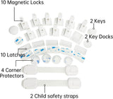 CLICKK Home Store magnetic child safety locks set with 10 locks, 2 keys, latches, corner protectors, and safety straps