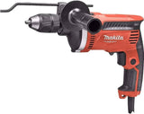 Makita hammer drill 240v in red and black with side handle and cord for heavy-duty drilling tasks