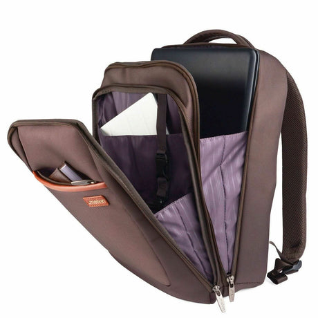 Brown laptop bag 15 inch with multiple compartments for easy organization and storage