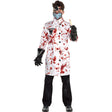Fancy Dress men's demented dentist costume with blood-splattered white coat and black gloves