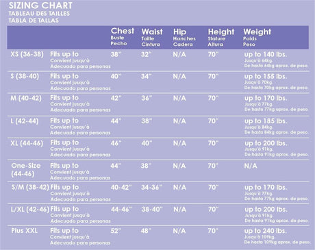 Mens Fancy Dress sizing chart showing measurements for Mens Disco Costume XL including chest 46 inches waist 40 inches height 70 inches