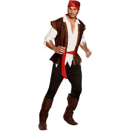 Mens Fancy Dress men's pirate costume 50/52 with brown vest white shirt red bandana and boots