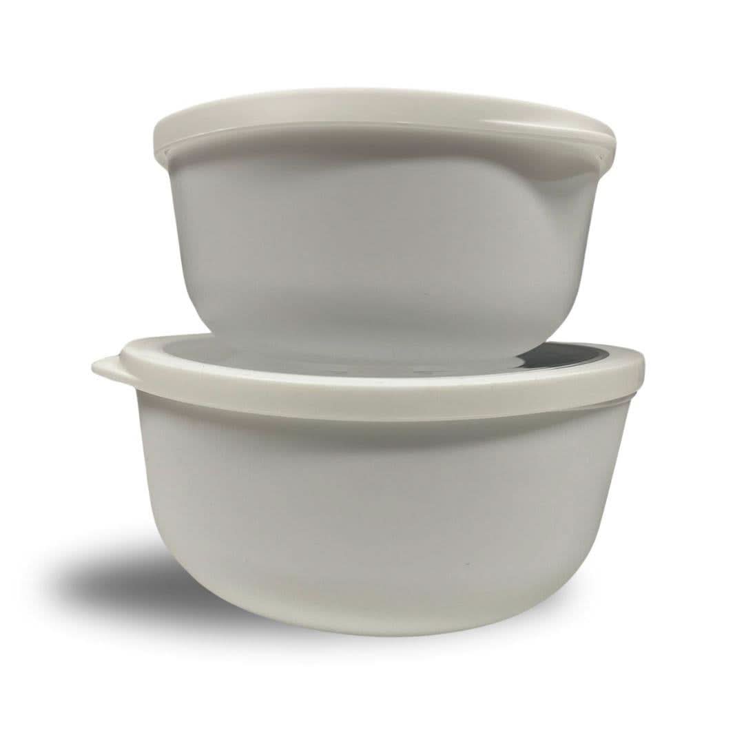 Set of two white microwave safe plastic bowls with lids from CLICKK Home Store