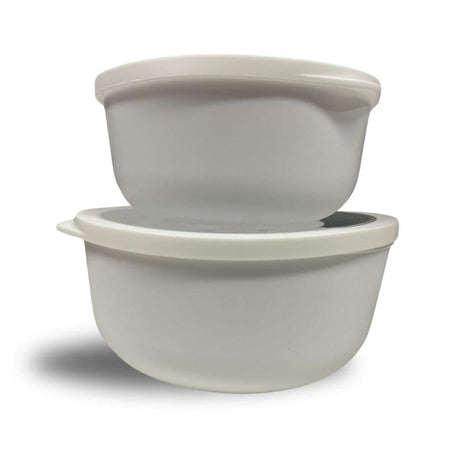 Set of two white microwave safe plastic bowls with lids from CLICKK Home Store