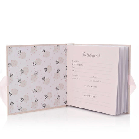 CLICKK Home Store Minnie Mouse baby photo album with pink pages for recording newborn details and first moments