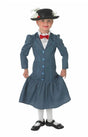 Fancy Dress Mary Poppins costume for kids featuring a blue dress with buttons, red bow tie, and black hat with white flowers