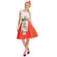 Woman wearing a 50s gumball machine dress with colorful pom poms and a red skirt from Womens Fancy Dress