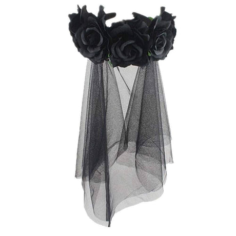 Black flower headpiece with sheer black veil accessory for Mulan children's costume