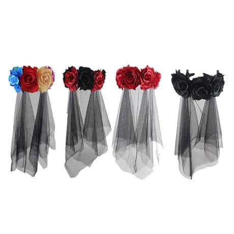 Mulan children's costume flower headbands with black veils in various colors for kids fancy dress