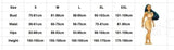 Womens Fancy Dress Native American inspired costume size chart with bust waist hips and height measurements