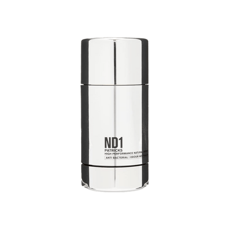 Patricks ND1 High Performance Anti-Bacterial Deodorant with a sleek silver design for lasting freshness