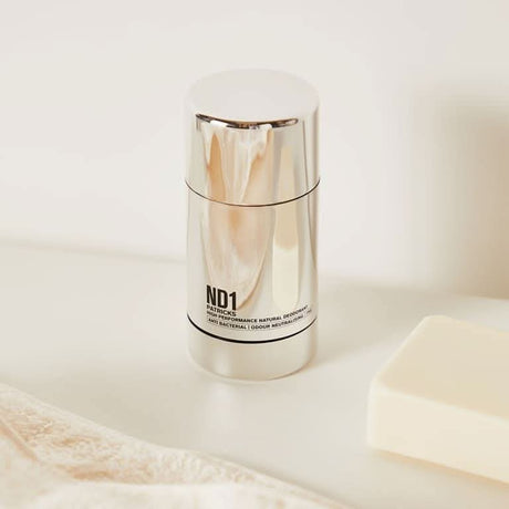ND1 Performance Natural Deodorant by CLICKK Home Store in a sleek silver container for all-day freshness