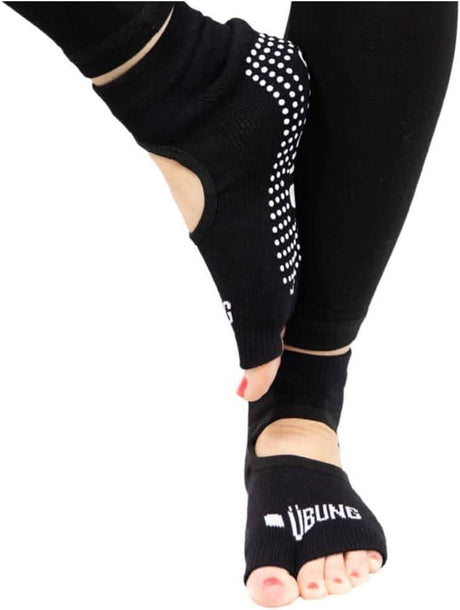 CLICKK Home Store black non slip yoga socks pack with grip dots and open toes for stability