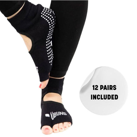 CLICKK Home Store non slip yoga socks pack 12 pairs black open toe grip socks for yoga