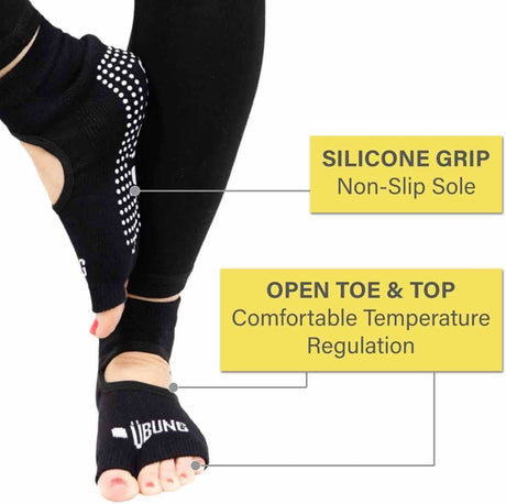 CLICKK Home Store black non slip yoga socks pack with silicone grip and open toe design