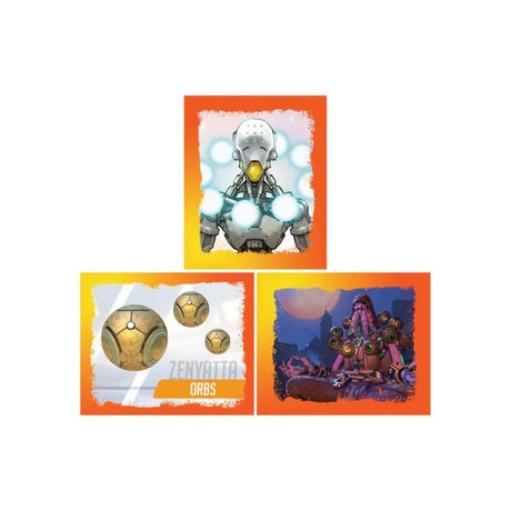 Overwatch sticker pack featuring Zenyatta character and orbs in vibrant colors