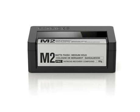PATRICKS M2 hair gel matte finish medium hold cologne bergamot sandalwood 85g container