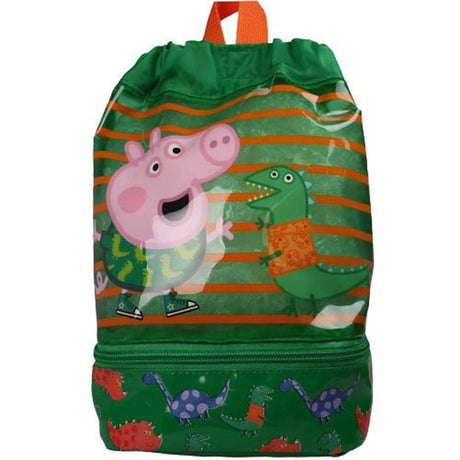 Fancy Dress Peppa Pig George swim bag with green dinosaur design and orange stripes