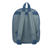 Back view of Peter Rabbit kids backpack in gray and blue with adjustable shoulder straps