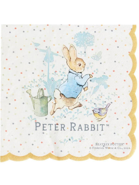 Peter Rabbit party napkins with classic illustration of Peter Rabbit and floral design by Fancy Dress