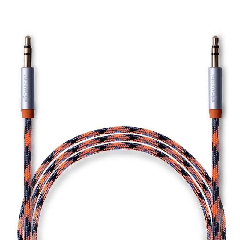 CLICCK Home Store 24K gold aux cable with braided orange and black nylon exterior and metal connectors