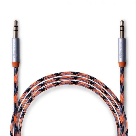 CLICCK Home Store 24K gold aux cable with braided orange and black nylon exterior and metal connectors
