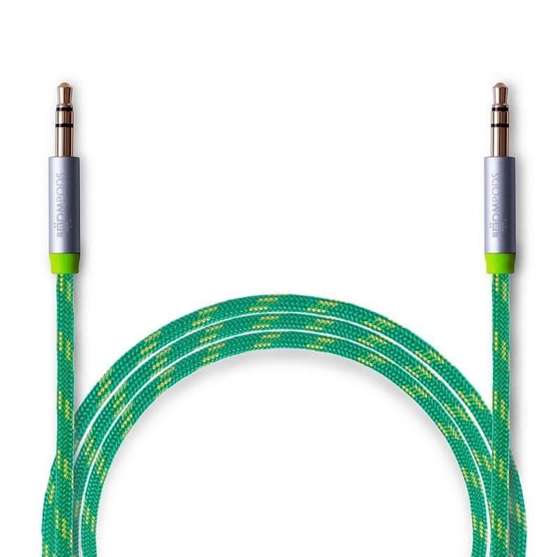 CLICKK Home Store 24K gold aux cable with green braided design and metal connectors for electronic accessories