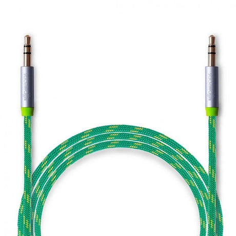 CLICKK Home Store 24K gold aux cable with green braided design and metal connectors for electronic accessories