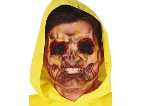 Horror face makeup showing detailed effects created with realistic scar makeup kit by Fancy Dress
