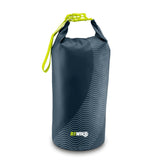 Blue dry bag 22L with yellow handle and wave pattern for waterproof storage