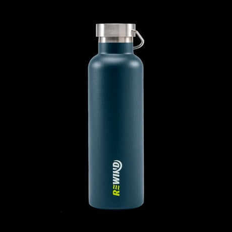 Click Home Store eco-friendly water bottle in navy blue with stainless steel lid and modern design