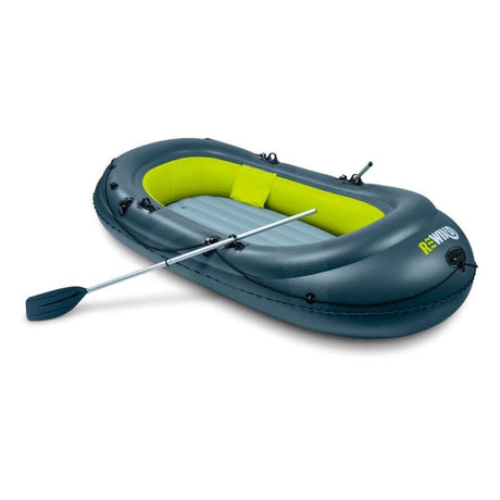 Inflatable family boat with a spacious interior and durable design, perfect for lakes and rivers