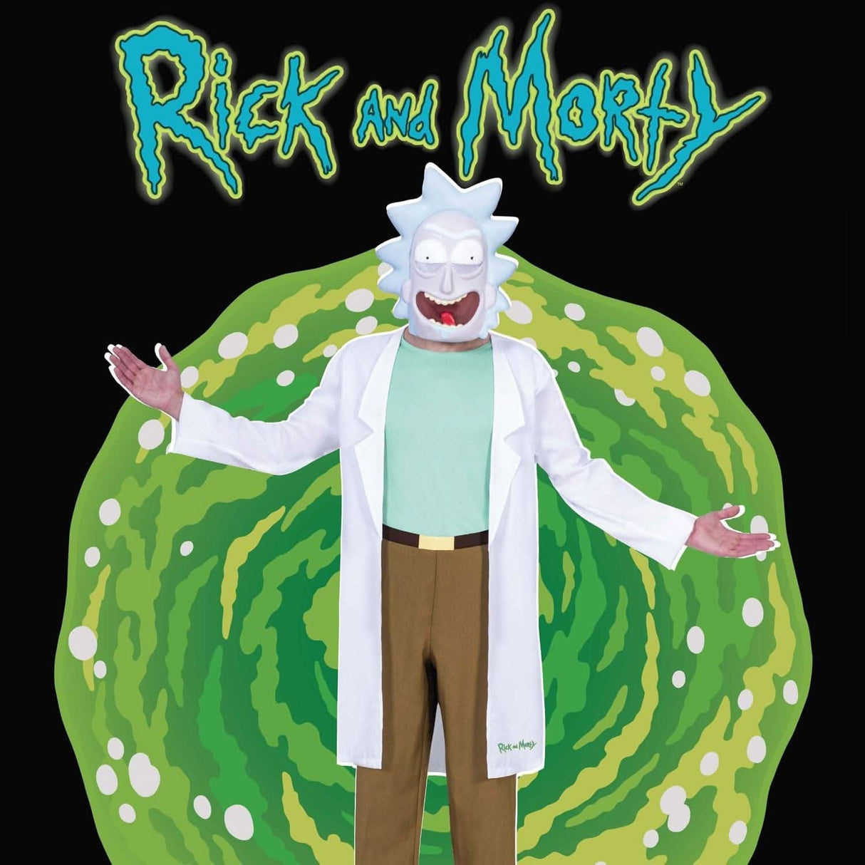 Rick and Morty costume XL with white lab coat and character mask from Mens Fancy Dress