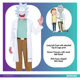 Rick and Morty costume XL with long lab coat, brown trousers, and EVA foam shaped Rick mask