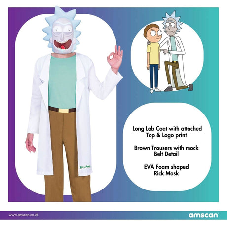 Rick and Morty costume XL with long lab coat, brown trousers, and EVA foam shaped Rick mask