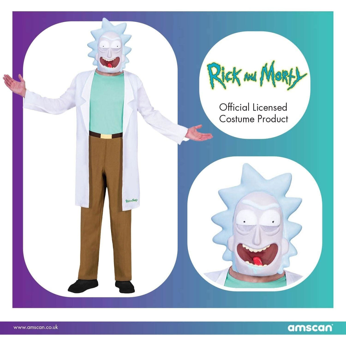 Rick and Morty costume XL with animated mask white lab coat and brown pants by Mens Fancy Dress