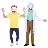 Mens Fancy Dress Rick and Morty costume XL featuring Rick and Morty masks with matching outfits