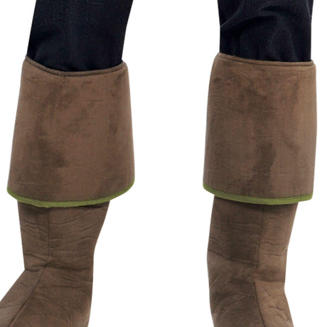 Brown boot covers with green trim for Robin Hood costume for men from Mens Fancy Dress