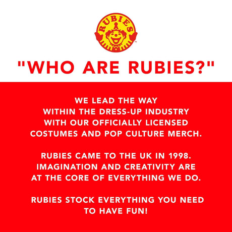 Red and white Rubies logo with company description about officially licensed costumes and pop culture merch