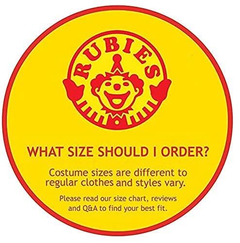 Toddler vampire costume size guide sticker from Toddler Fancy Dress by Rubies advising to check size chart for best fit