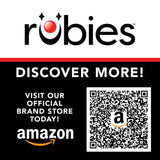 Robies brand logo and Amazon QR code banner promoting women's Harley Quinn costume from CLICKK Home Store