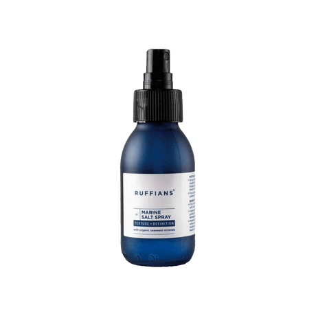 Ruffians Marine Salt Spray in a blue bottle for textured hair styling and added volume
