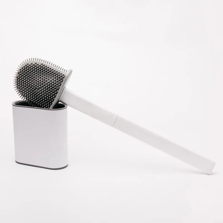 Silicone Toilet Brush and Holder TPR None Slip Long Plastic Handle White